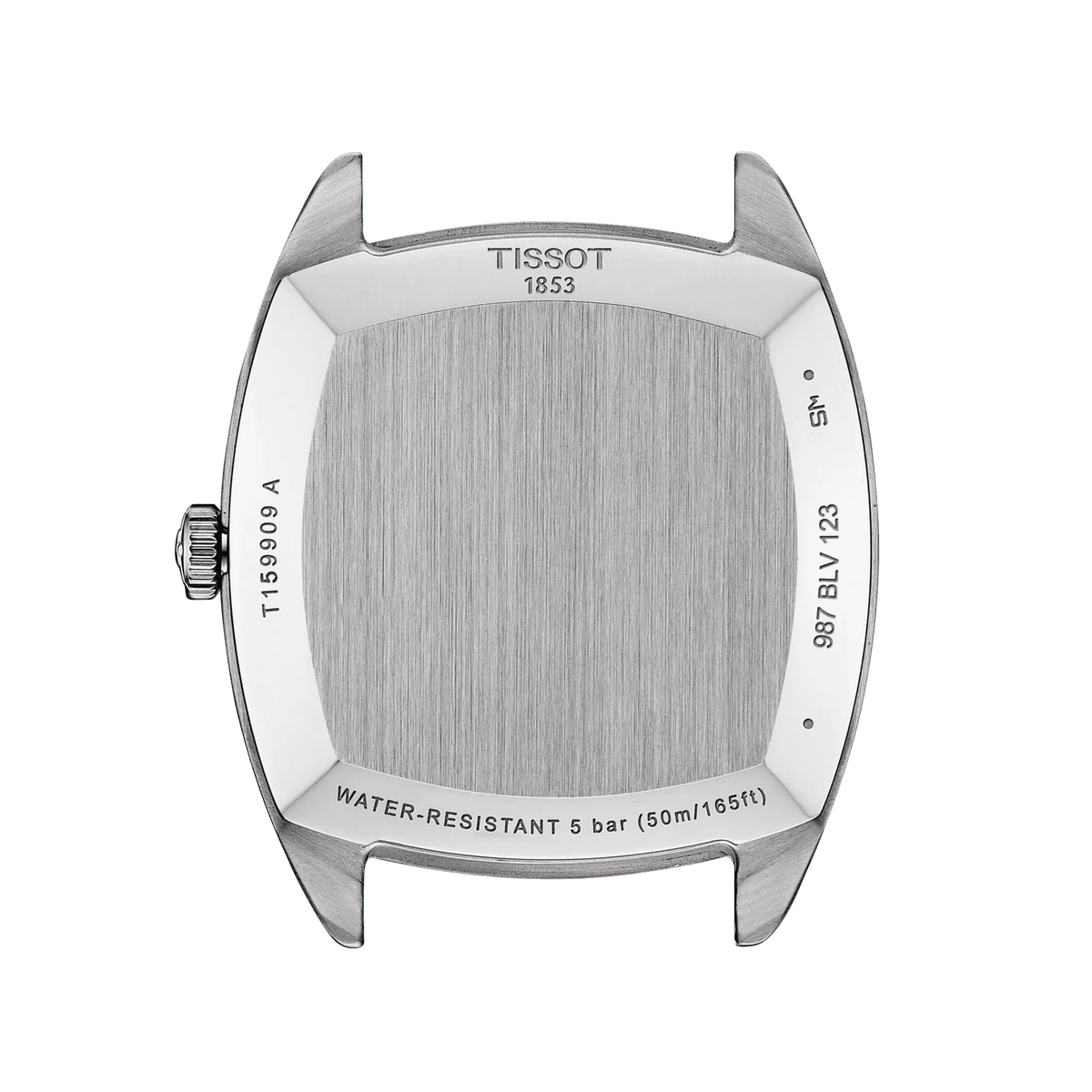 Tissot Stylist case back showing water resistance 5 bar and model specifications
