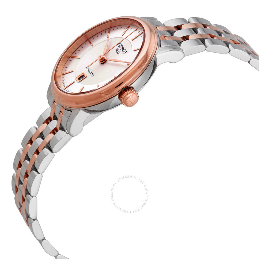 Tissot T-Classic Carson on wrist showing two-tone rose gold and steel bracelet