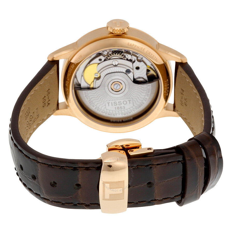 Tissot T-Classic Chemin Des Tourelles caseback showing automatic movement with rotor and Tissot branding