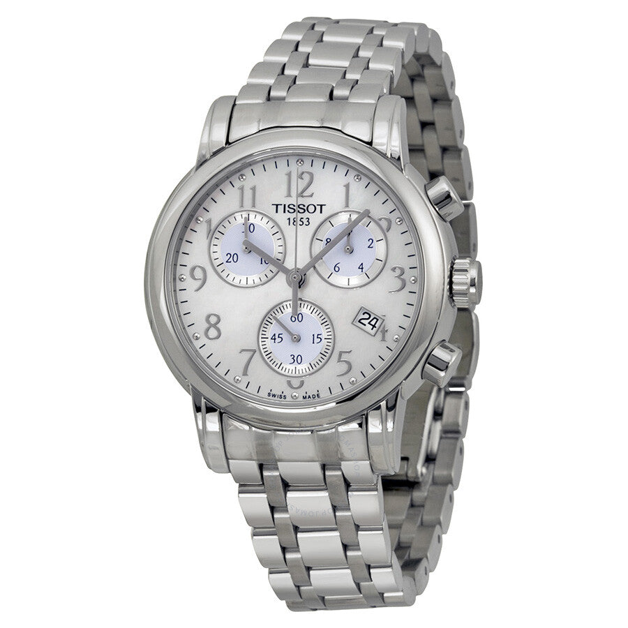 Tissot T Classic Chronograph steel ladies watch with mother of pearl dial and three subdials