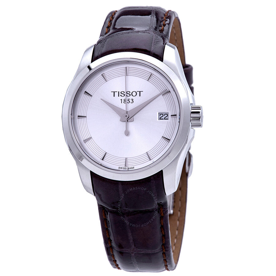 Tissot T-Classic Couturier ladies watch with silver dial and brown leather strap