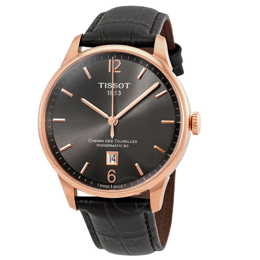 Tissot T-Classic men's watch with rose gold case and gunmetal dial