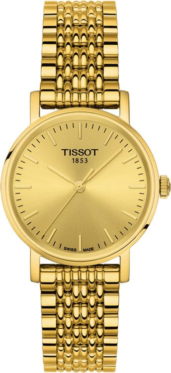 Tissot T-Classic ladies watch with champagne dial and gold-tone bracelet