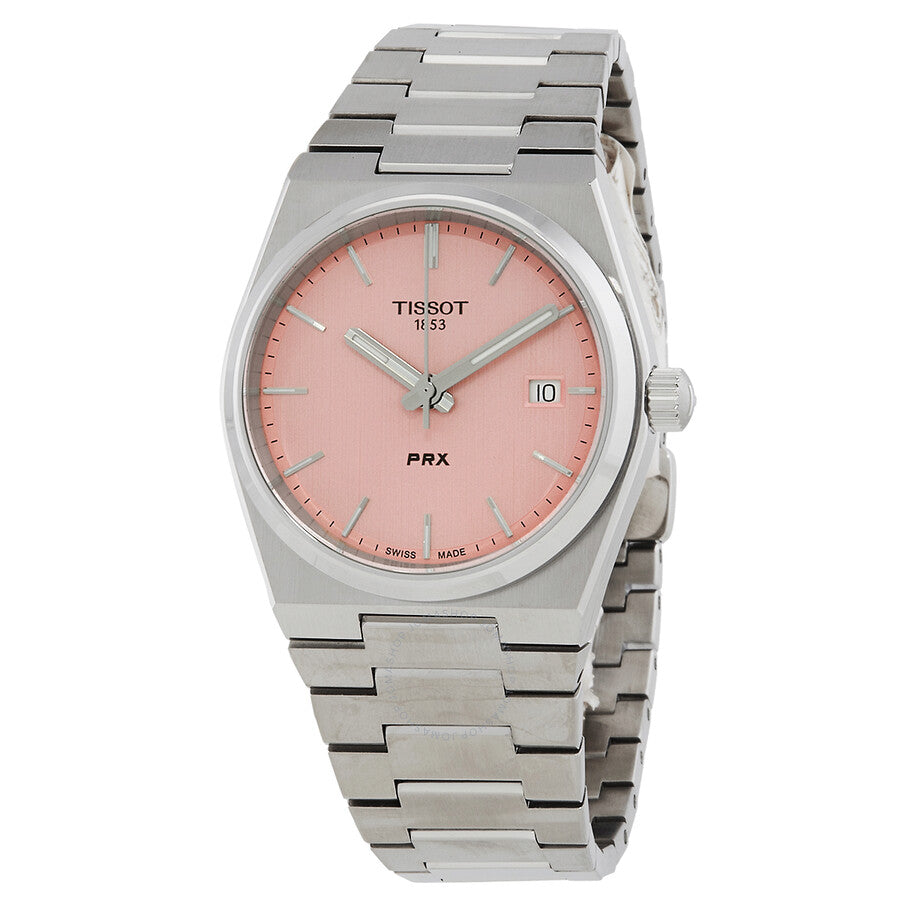 Tissot T-Classic quartz watch with pink dial and stainless steel bracelet