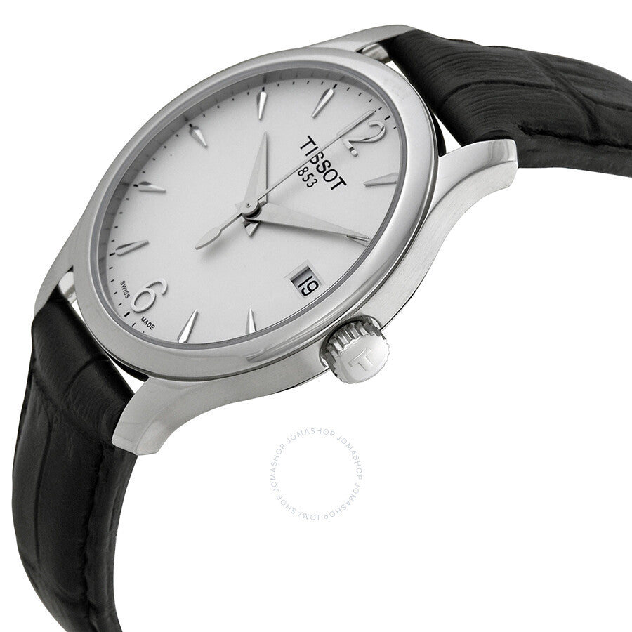 Tissot T-Classic Tradition watch side profile showing stainless steel case and crown