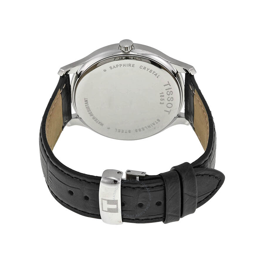 Tissot T-Classic Tradition watch caseback showing sapphire crystal and engraved specifications