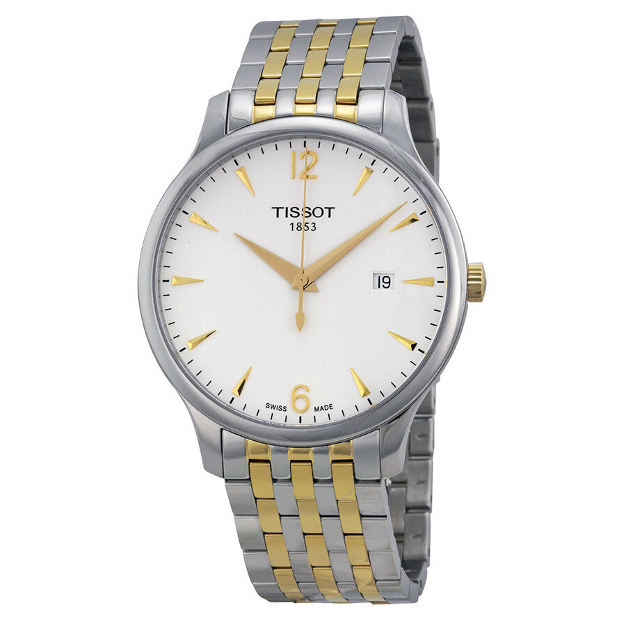 Tissot T-Classic Tradition white dial men's watch with two-tone steel and gold bracelet