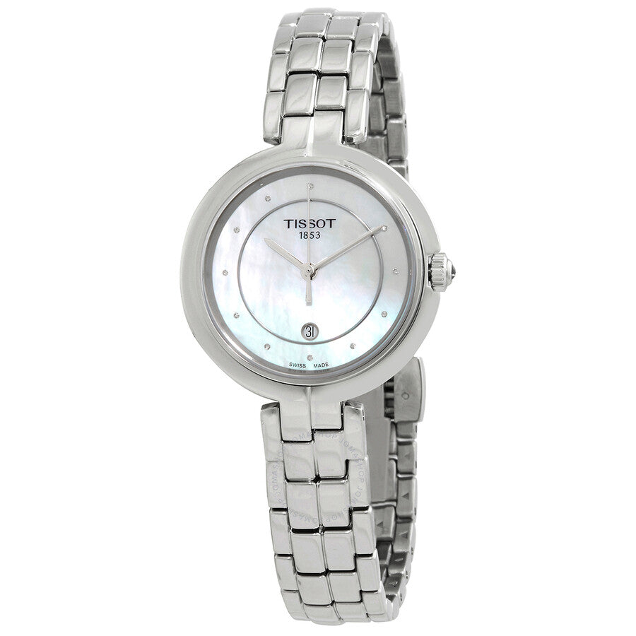 Tissot T-Lady Flamingo stainless steel women's quartz watch with mother-of-pearl dial and diamond indices