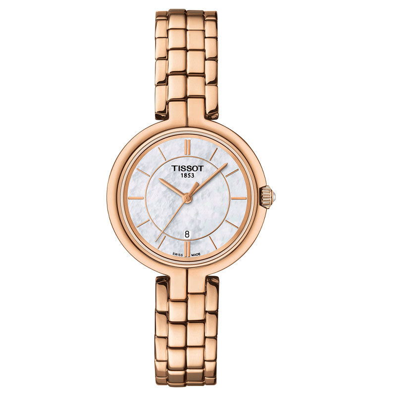 Tissot T-Lady Flamingo rose gold quartz watch with mother-of-pearl dial