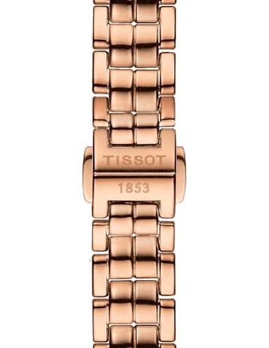 Tissot T-Lady Flamingo rose gold link bracelet with clasp detail