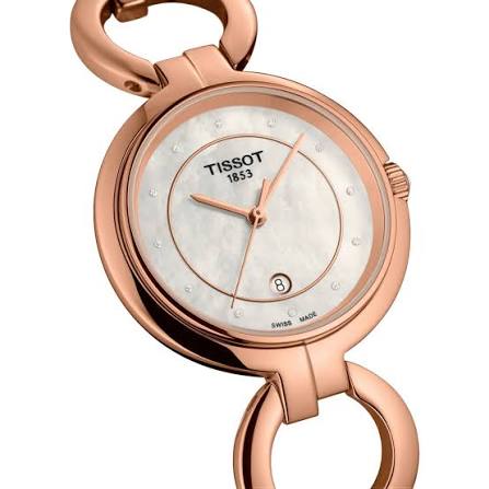 Tissot T-Lady Flamingo white mother-of-pearl dial with diamond indices and rose gold hands