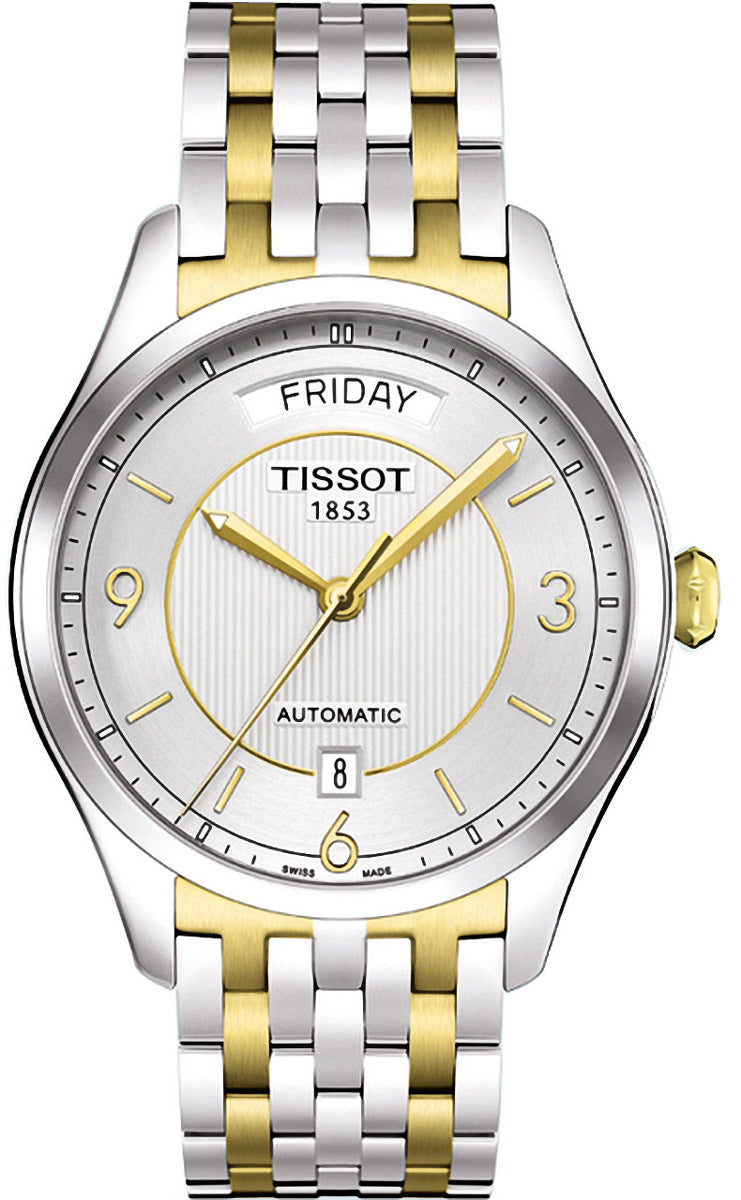 Tissot T-One Automatic watch with silver dial, two-tone steel and gold bracelet strap