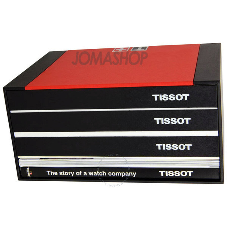Tissot watch box with included booklets and 'The story of a watch company' text