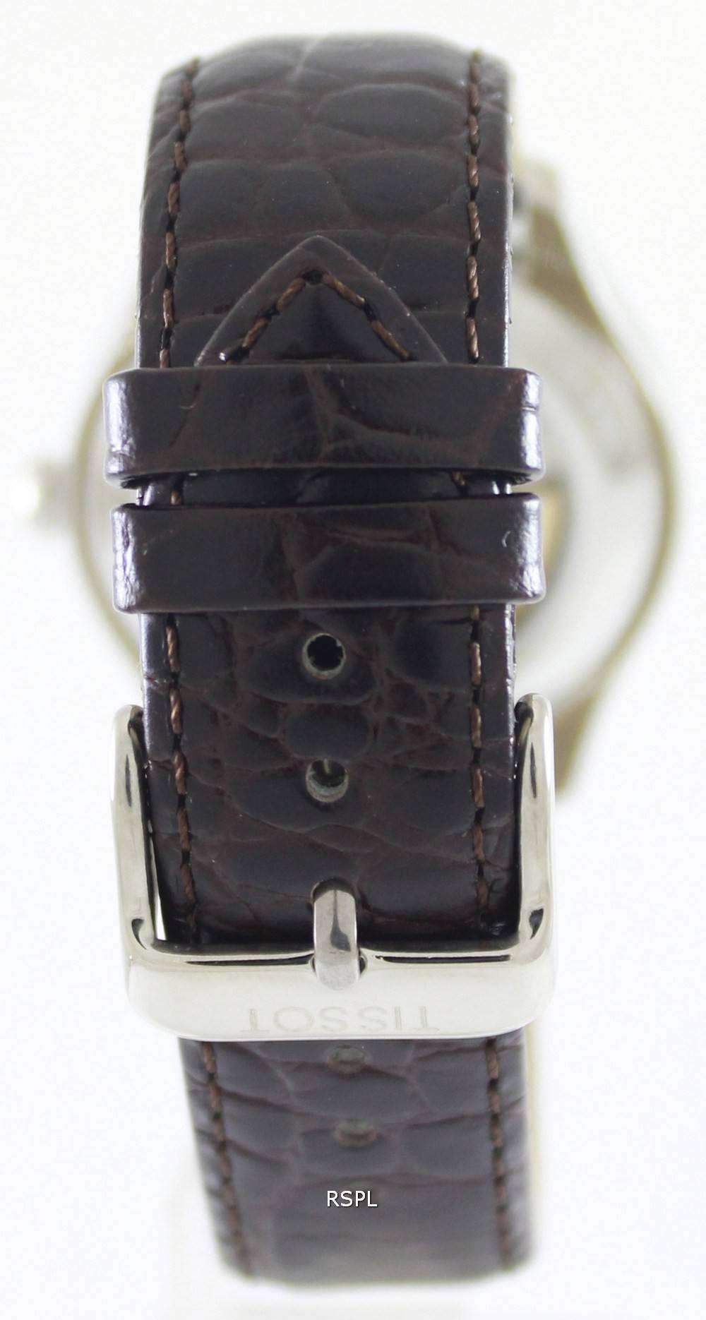 Tissot T-One brown crocodile leather strap with stainless steel buckle detail