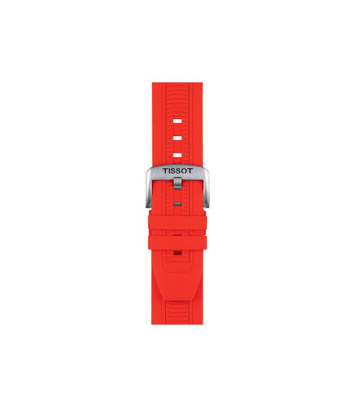 Red rubber strap with Tissot buckle detail