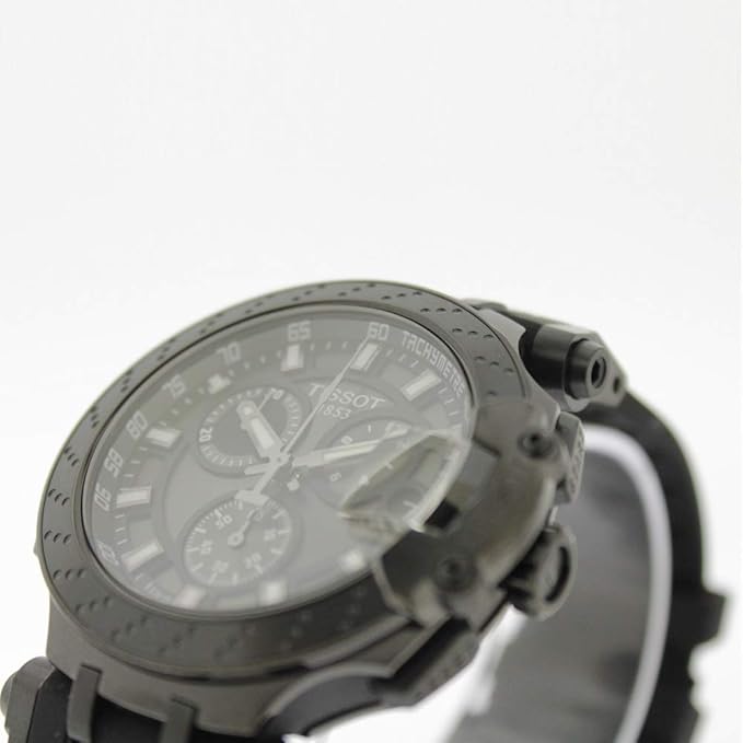 Tissot T-Race chronograph watch angled view showcasing anthracite dial and case design