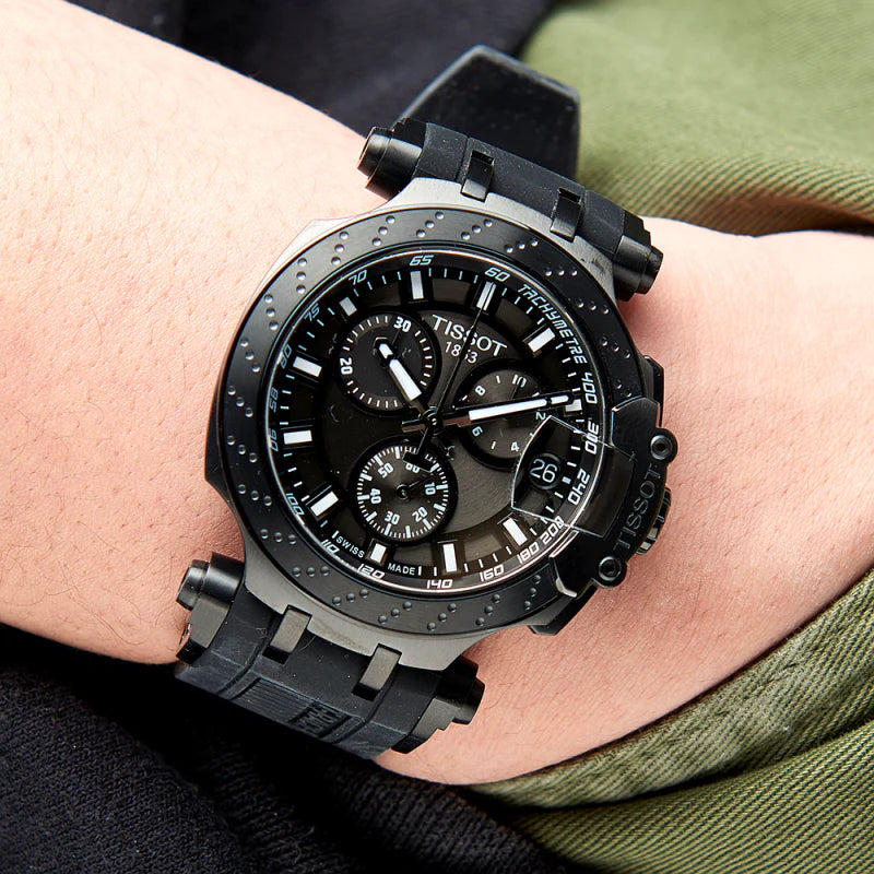Tissot T-Race Chronograph black dial men's watch worn on wrist