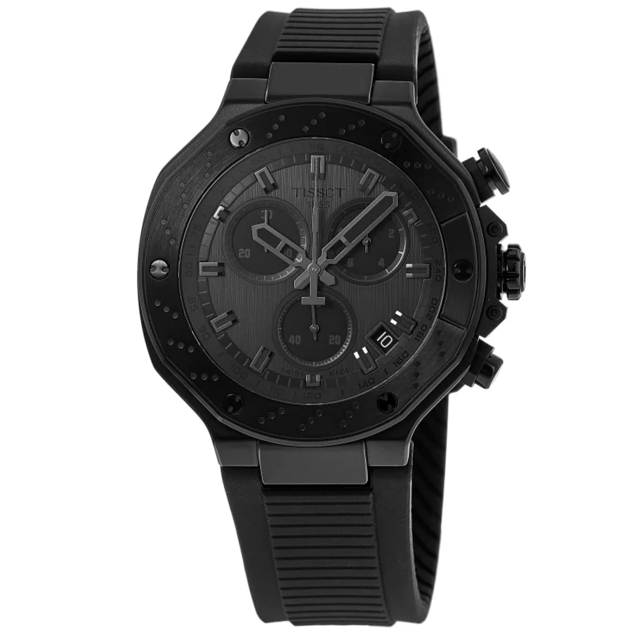 Tissot T-Race chronograph watch with grey dial and black silicone strap