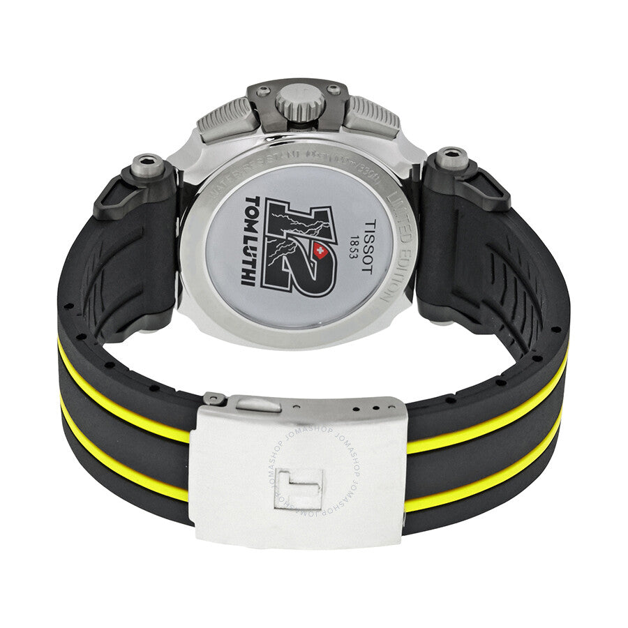 Caseback of Tissot T-Race Thomas Luthi watch featuring Huatoli branding and engraved detail