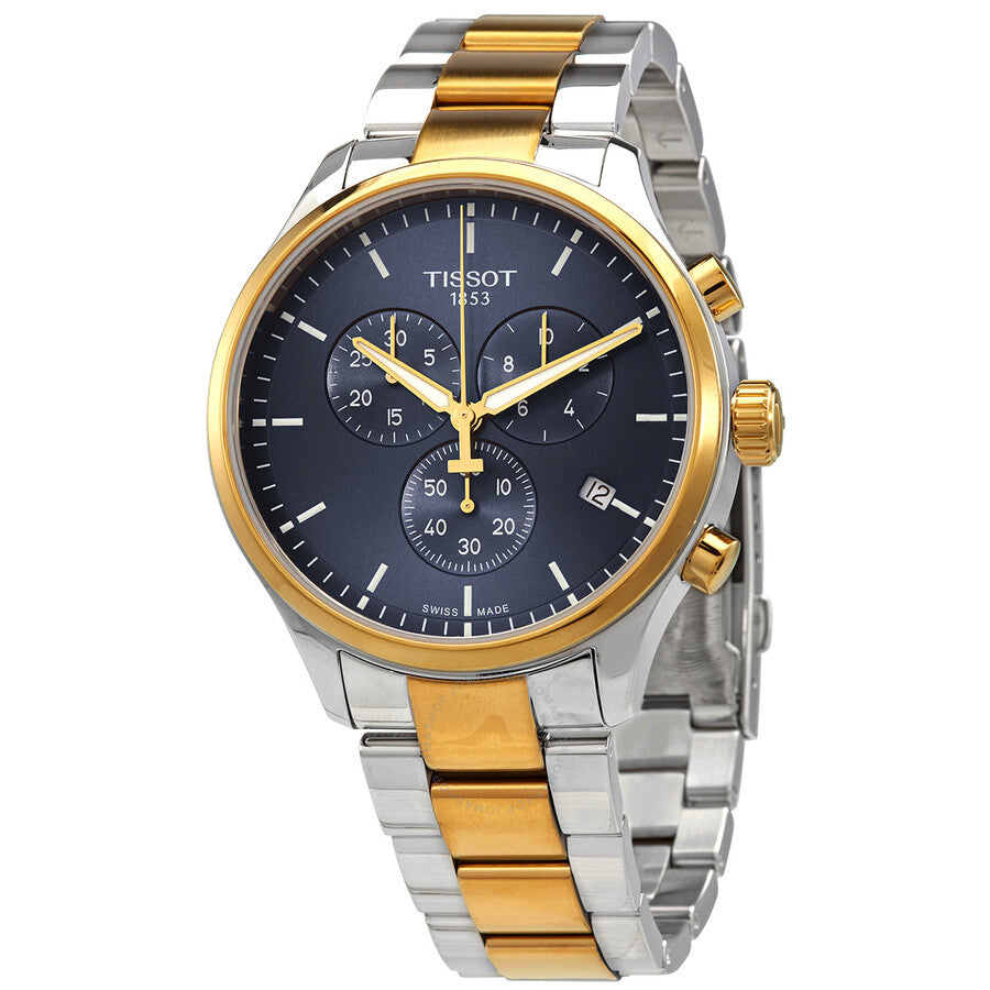 Tissot T-Sport chronograph watch with blue dial, two-tone stainless steel and gold bezel