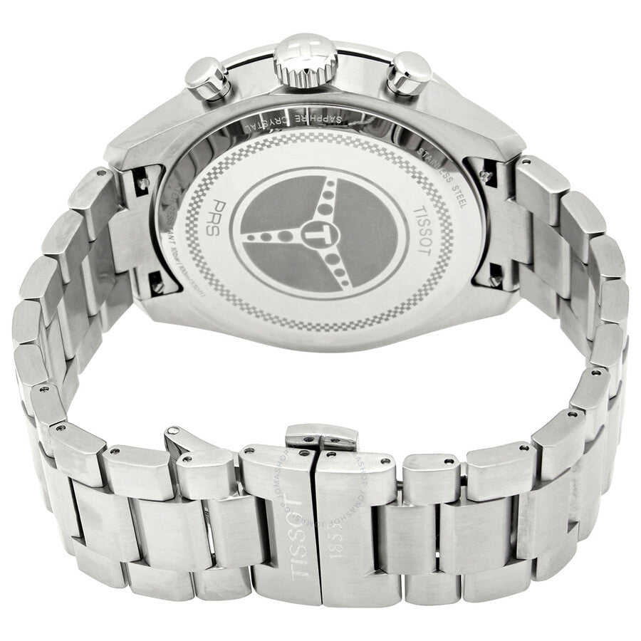 Tissot T-Sport caseback showing stainless steel back with Tissot branding and chronograph mechanism