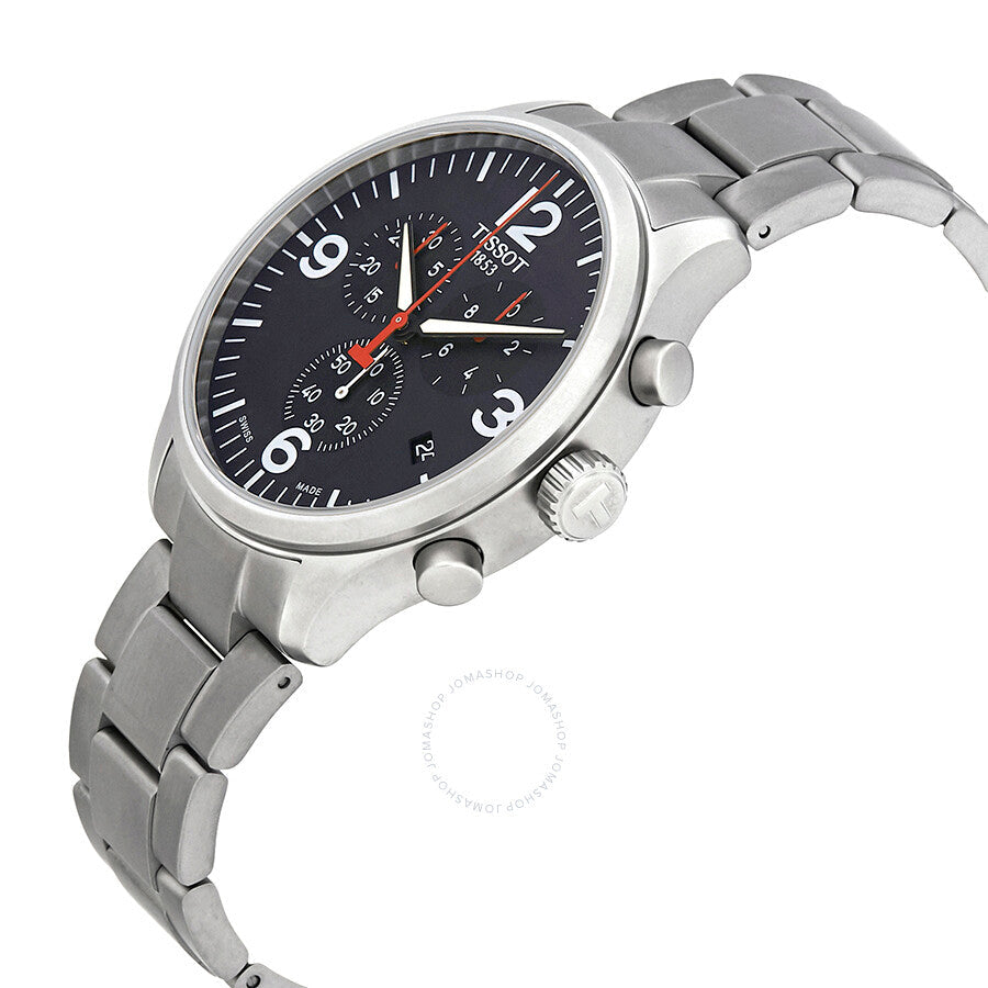 Tissot T-Sport Chronograph XL men's watch shown at angle with stainless steel bracelet