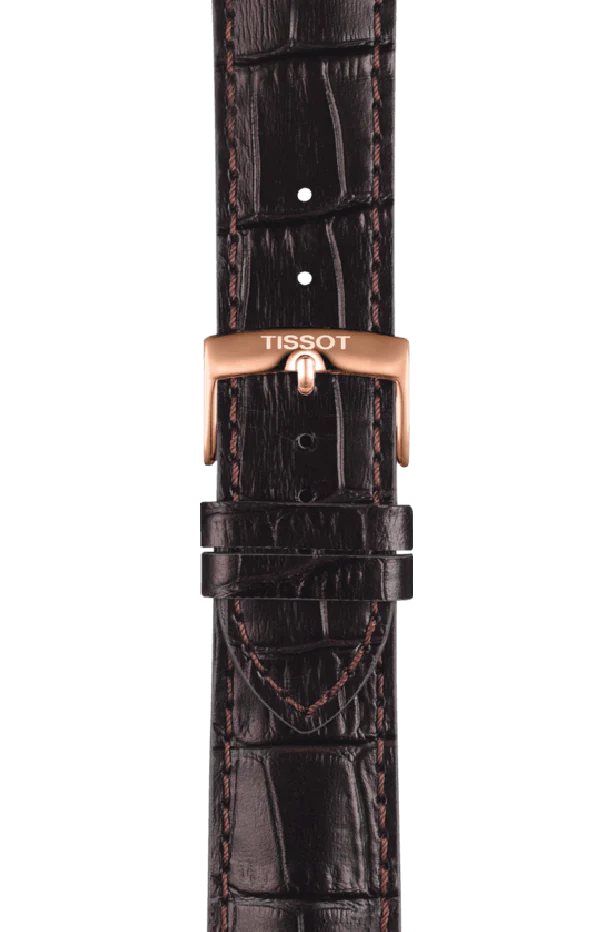 Tissot T-Sport brown crocodile leather strap with rose gold buckle