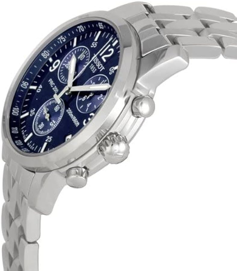 Tissot T-Sport PRC200 side angle view showing case profile and stainless steel bracelet
