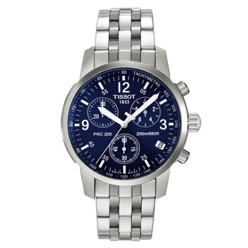 Tissot T-Sport PRC200 chronograph with blue dial and stainless steel bracelet