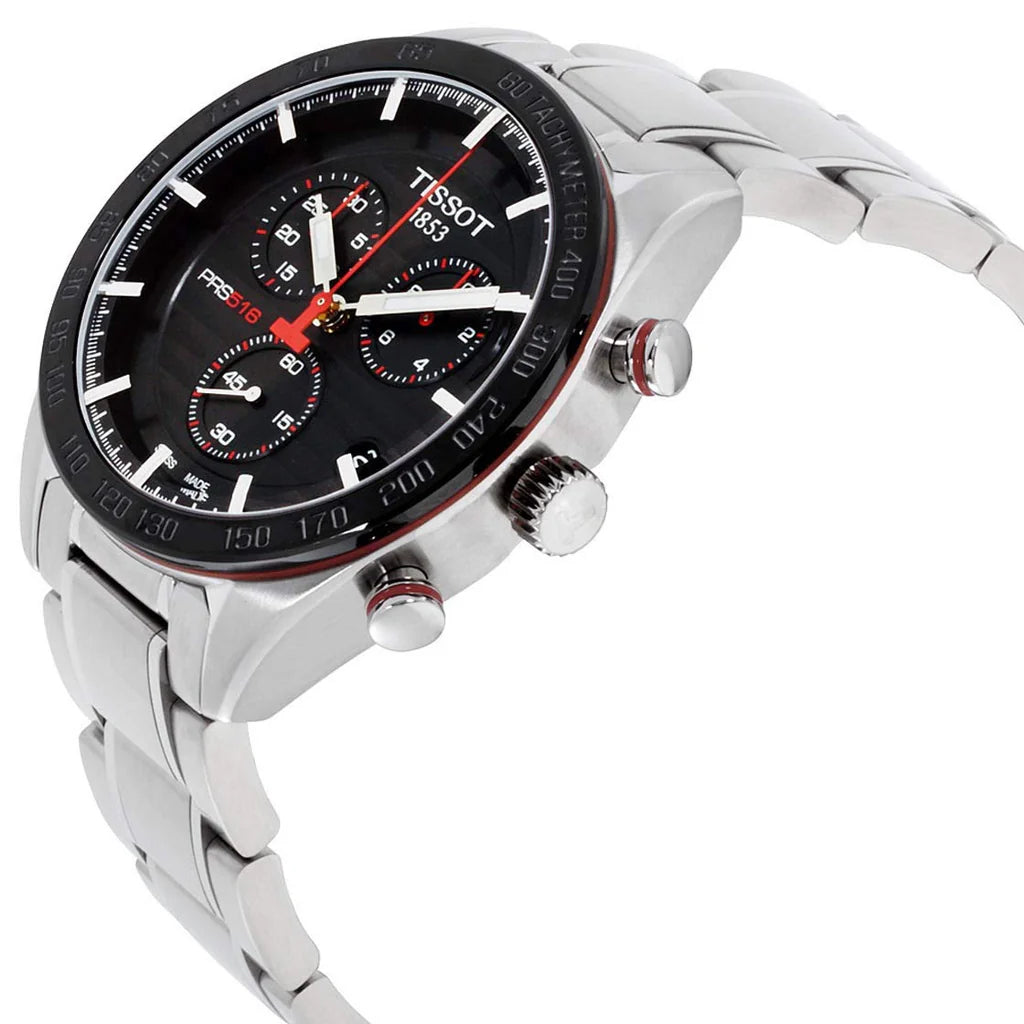 Tissot T Sport PRS 516 watch at 45-degree angle showing case and strap