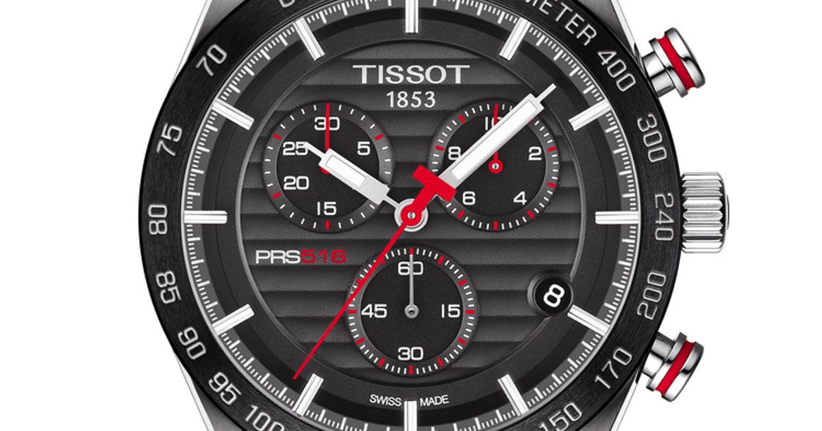 Tissot T Sport PRS 516 dial detail with chronograph subdials and red accents