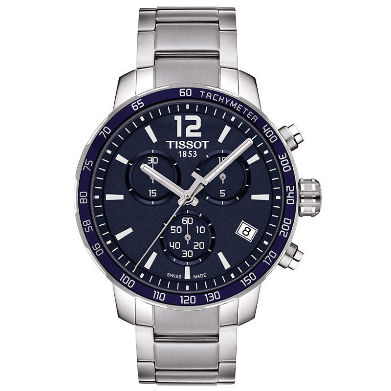 Tissot T-Sport Quickster Chronograph watch with navy dial and stainless steel bracelet