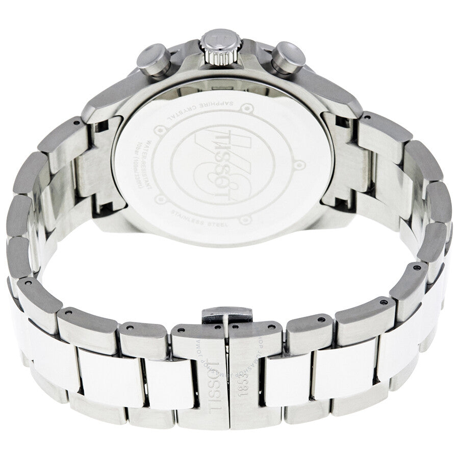 Tissot T-Sport caseback showing stainless steel bracelet and engraved case back