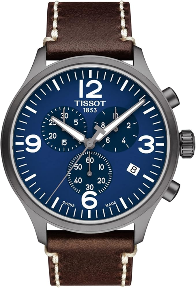 Tissot T-Sport Chronograph XL blue dial chronograph watch with large numerals, leather strap and date window