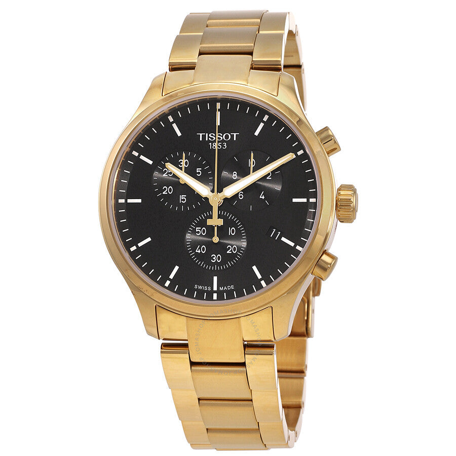 Tissot T-Sport Chronograph quartz watch with black dial and gold-tone bracelet