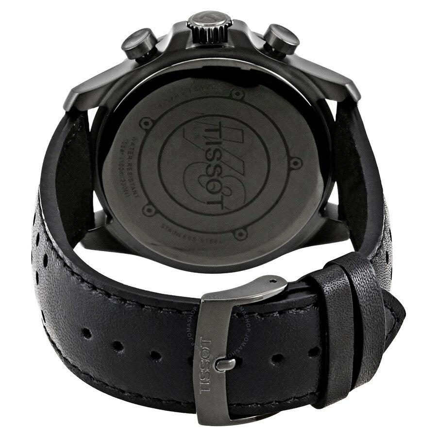 Tissot T-Sport V8 caseback showing stainless steel screw case back and branding
