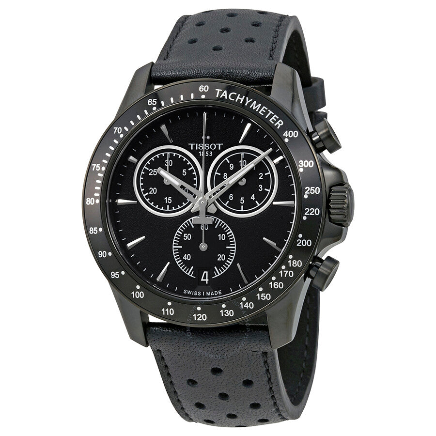 Tissot T-Sport V8 black chronograph watch with tachymeter bezel and three subdials
