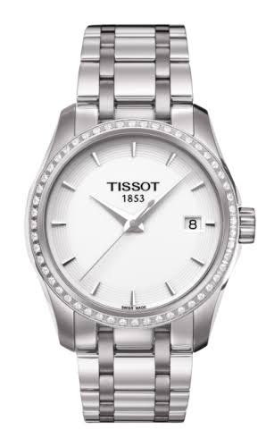 Tissot T-Trend Couturier ladies watch with white dial and diamond-set bezel