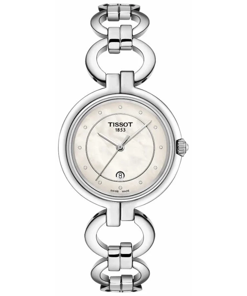 Tissot T Trend Flamingo women's watch with mother-of-pearl dial and silver steel bracelet
