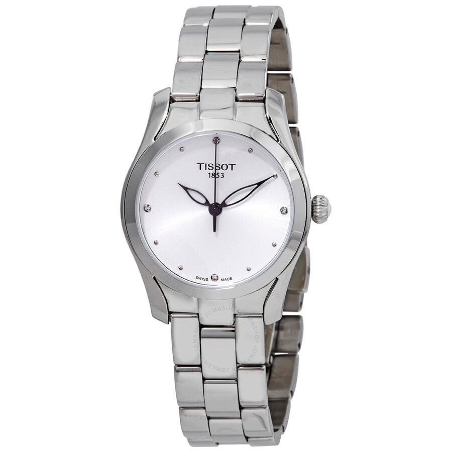 Tissot T-Wave ladies watch with silver diamond-studded dial and stainless steel bracelet