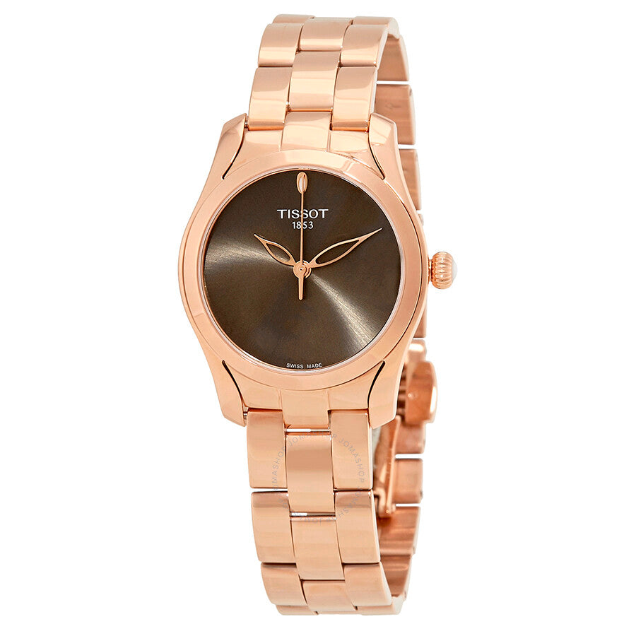 Tissot T-Wave ladies watch with anthracite dial and rose gold case and bracelet