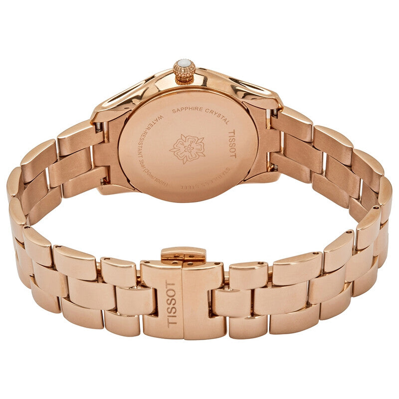 Tissot T-Wave caseback showing rose gold case back with Tissot logo and sapphire crystal engraving