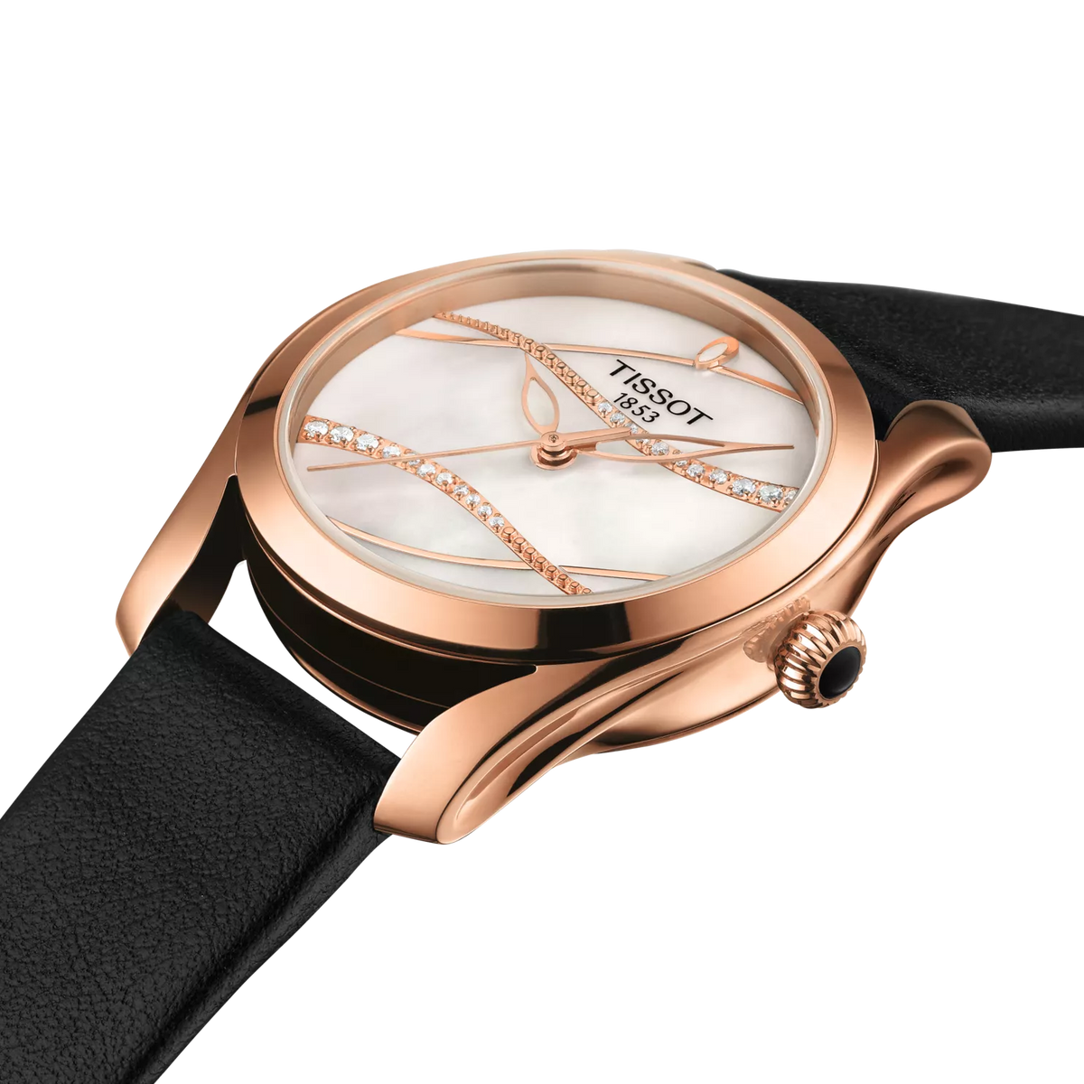 Tissot T-Wave rose gold case with mother-of-pearl dial and rose gold diamond-set hands