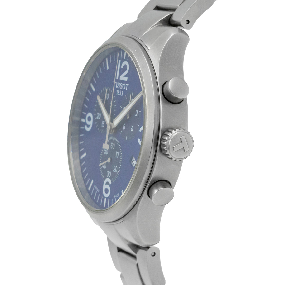 Tissot T Sport Chrono XL chronograph watch with blue dial and steel bracelet