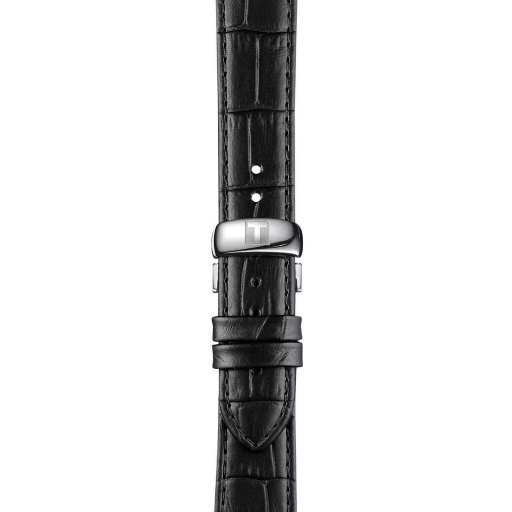 Black crocodile-pattern leather strap with stainless steel deployment clasp