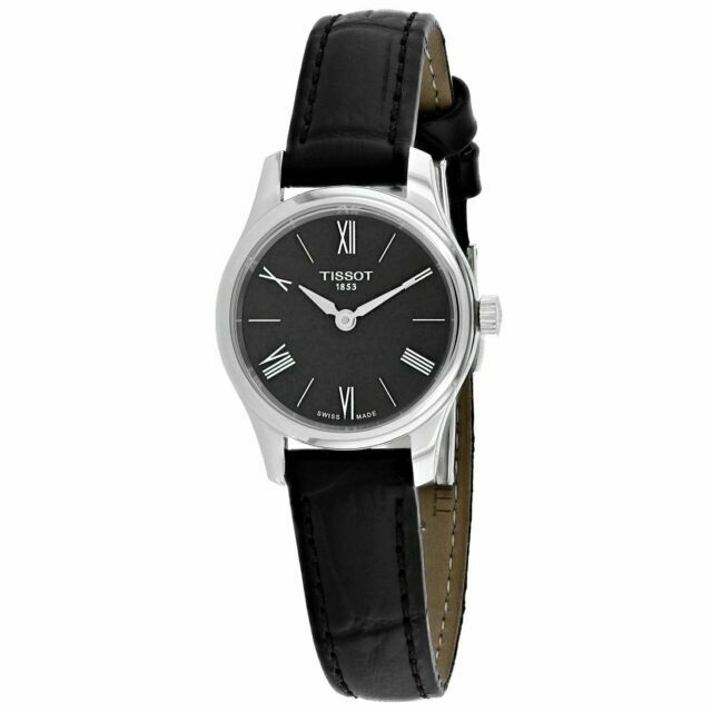 Tissot Tradition 5.5 women's watch with black dial and black leather strap
