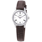 Tissot Tradition 5.5 White Dial Brown Leather Ladies Watch T063.009.16.018.00 - The Watches Men & Co