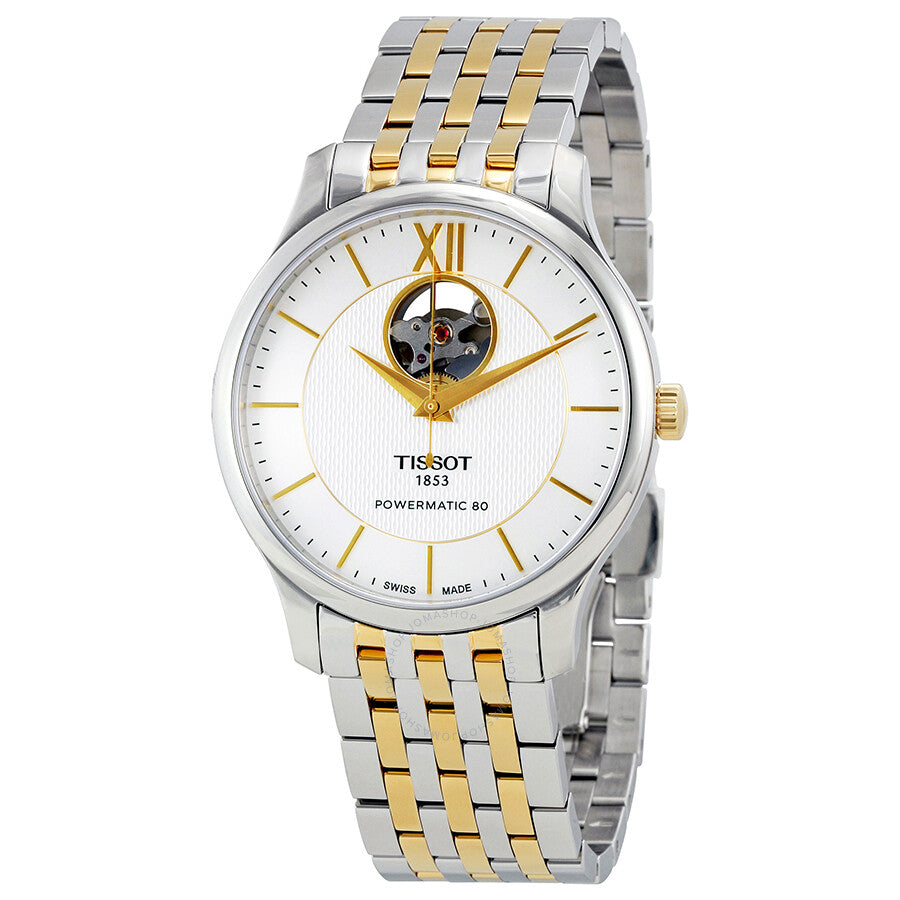 Tissot Tradition Powermatic 80 automatic men's watch with two-tone steel bracelet and white dial
