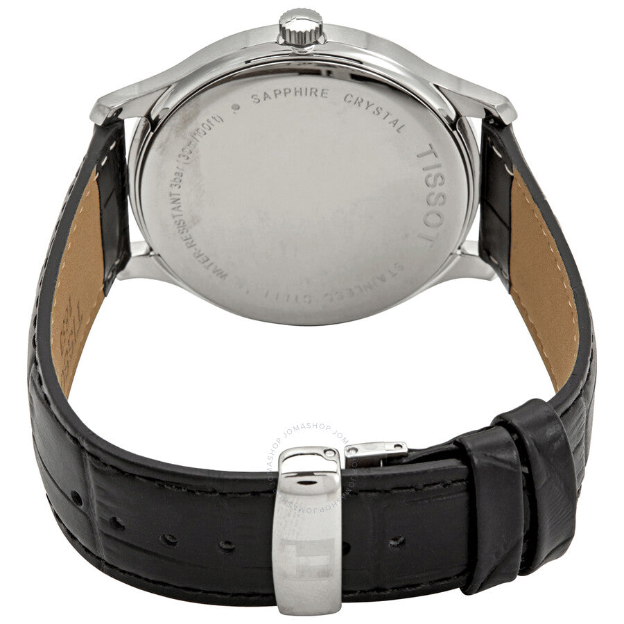 Tissot Tradition caseback showing sapphire crystal and stainless steel case back