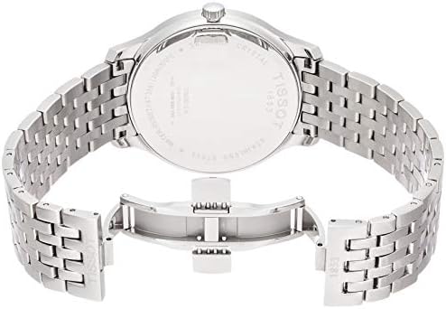 Tissot Tradition watch caseback showing stainless steel case with bracelet